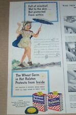 1946 print ad - Ralston Cereal Cute little girl umbrella art artwork Advertising picture