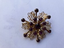 VINTAGE ESTATE BURGANDY  RHINESTONE  STARBURST BROOCH picture