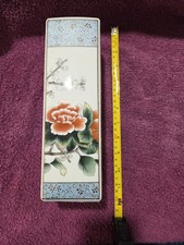 Vintage Rectangular Porcelain Vase Made In Japan Hand-painted Beautiful Piece picture