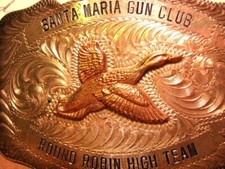 Hunting VINTAGE Trophy RIFLE CLUB Geese Goose STERLING Front Belt Buckle  picture