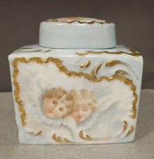 Antique L Cooley Boston China  Putti Dresser Jar Hand Painted Cherubs Box Gold picture