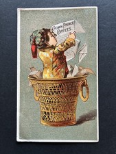 1880’s Victorian Trade Card Crown Prince Coffees, Child, Basket, Ross W Weir, NY picture