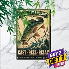 Jumping Freshwater Fish Bold Illustration Fishing Sign Vintage Metal Plaque picture