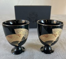 Mariage Frères Paris Japanese Black Porcelain Stemmed Tea Cup Set NIOB picture
