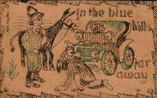 Leather Novelty Blue Hill Broken Down Car Comic c1900s-10s Vintage Postcard picture