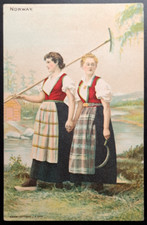 1907 Norway Two Women in Traditional Norwegian Folk Costumes Holding Hands picture