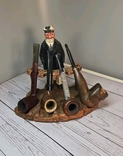 Vintage Hand-Painted Sea Captain Pipe Rest - Nautical Decor Syroco Wood picture