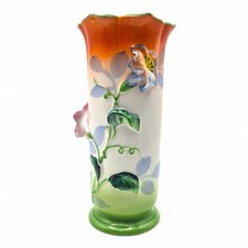 VTG Morning Glory Vase Japan Ceramic MCM Hand-Painted Relief Trico picture