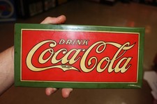 SCARCE 1930s DRINK COCA COLA PAINTED METAL DEALER TOC SIGN GREEN COKE BOTTLE POP picture