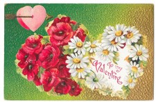 Flower Valentine Series No.4 Heart Arrow Roses Daisies Postcard c1910 picture
