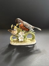 Vintage Lefton Red Robin Bird Feeding Baby Figurine KW467 Japan Hand Painted picture