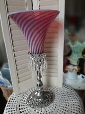 Vintage Fenton Antique TORCH Cranberry Swirl Silver Plate Lamp STUNNING PRISMS  picture