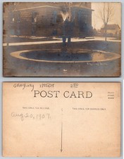 RPPC Grayling Michigan Street Scene Fountain Historic Building 1907 picture