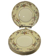 6 Steubenville USA Salad Plates VTG 1930s Pale Yellow Floral Border Gold Trim picture