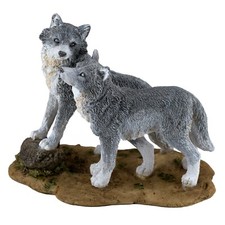 Two Small Gray Wolves Wolf Figurine 4.5