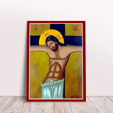 Jesus Crucified handmade Greek byzantine orthodox icon picture