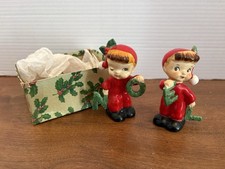Vintage Christmas NAPCO 1956 NOEL Red Ceramic Japan Salt & Pepper Shakers picture