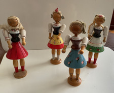 FOUR VINTAGE WOOD FOLK ART DOLLS - MIDCENTURY POLISH picture