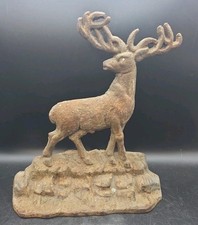 ELK STANDING ON ROCKS Antique Cast Iron Wildlife Doorstop Decorative Arts Statue picture