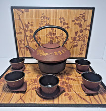 Teavana Japan Tea Set Cast Iron Embossed Koi Fish - Warmer (5) Cups and Saucers picture