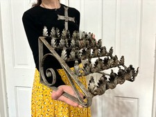Vtg Antique Catholic Church ALTAR CANDELABRA Cross Iron 20 Candle Holder Stand picture