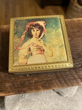 Vintage Pinky Lawrence Music Trinket Box Gold Trim Blue Lacquer 3”x3” picture