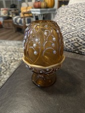 Fenton Lily Of The Valley Fairy Lamp Amber Cameo Opalescent Excellent Condition picture