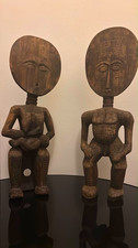 Pair Vintage African Ashanti Style Akua'ba Wooden Statue Figures (~24
