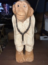 Vintage Chalkware Monkey Doctor Statue Multicolor 13