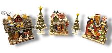 Beautiful Cute Whimsical Glittery Metal Costco Christmas Village 3 Houses & Tree picture