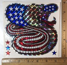 Vintage 1970s Large King Cobra Snake USA Flag Decal Bumper Sticker Prism picture