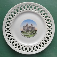Rare VTG 1930s National Hotel Havana Cuba Reticulated Souvenir Porcelain Plate picture