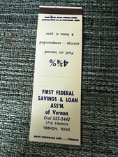Vintage First Federal Savings & Loan Vernon Texas Matchbook picture