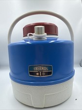 Vintage Thermos Picnic Jug Blue White Red Metal Plastic Water Cooler 1 Gallon picture