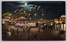 Ocean Park at Night Salisbury Beach Massachusetts Ferris Wheel Linen c1940 PC picture