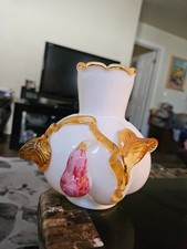 Antique Victorian Art Glass Vase with Applied Pear & Amber Leaves picture