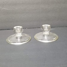 2 Clear Glass Pillar Candle Holders Round Candleholders Vintage Candleholder Set picture