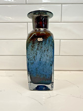Vintage Boda Handblown Blue Art Glass Vase by Bertil Vallien Sweden MCM SIGNED picture