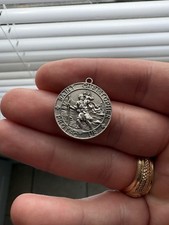 Vintage St Christopher Travel Medal Pendant .925 Sterling Silver. Catholic Charm picture