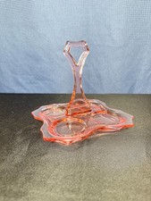 VTG Cambridge Glass Co Handled Bridge Set Pink Glass Tray Decagon Line (#3077) picture