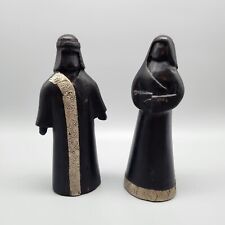 VTG Hand Carved Wood Metal Mary & Joseph? Figures Decor Black 6.5