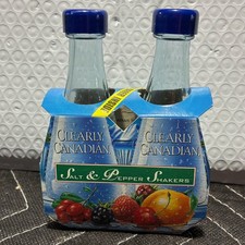 Clearly Canadian Salt Pepper Shakers Vintage 90s Mini Bottle Set Glass Novelty picture