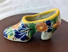 Vintage Colorful Ceramic Miniature Slipper Shoe Floral Design Mexico picture