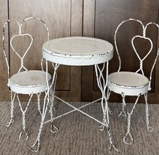 Vintage White Wrought Iron DOLL Parlor Bistro Table & Two Chairs Set 18