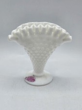 1960s Fenton White Hobnail Fan Milk Glass Vase • Ruffled Edge 4