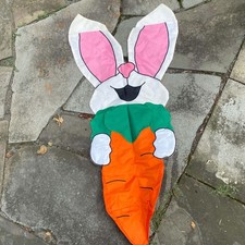 Vintage 90s Double Sided Easter Carrot Bunny Colorful Flag Decor 57