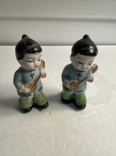 VTG Set 2 Japanese Man Playing Mandolin Figurine Shelf Decor Japan picture