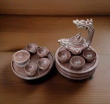 Vintage 15-Pc Hand-Carved Shoushan Stone Dragon Teapot Set & WARMER 7 Cup MARKED picture