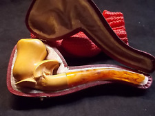 NEW UNSMOKED MEERSCHAUM SMALL FREE HAND CARVED BOWL SMOKING PIPE FITTED CASE picture