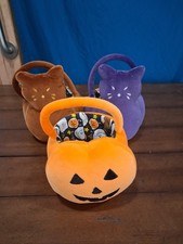 Lot of 3 Peeps Halloween Plush Baskets Pails Set Cat Pumpkin Limited Edition picture
